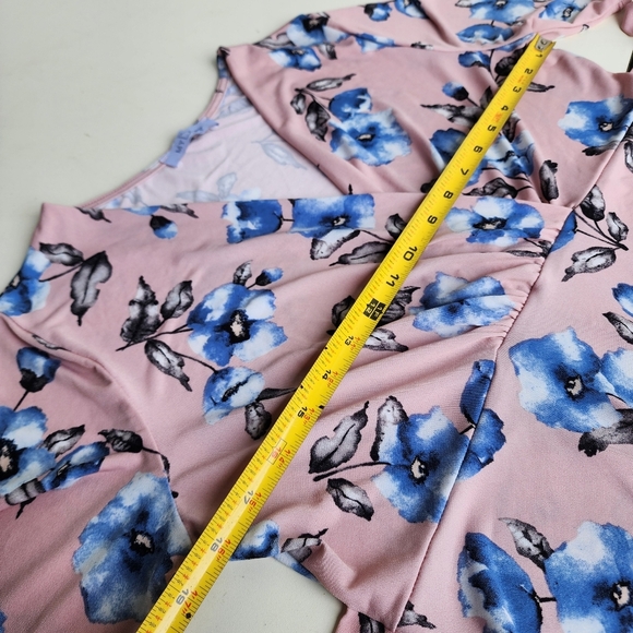 My Bump Pink Blue Floral Stretch Maternity Dress Short Sleeve Tie Back Large - Picture 7 of 12